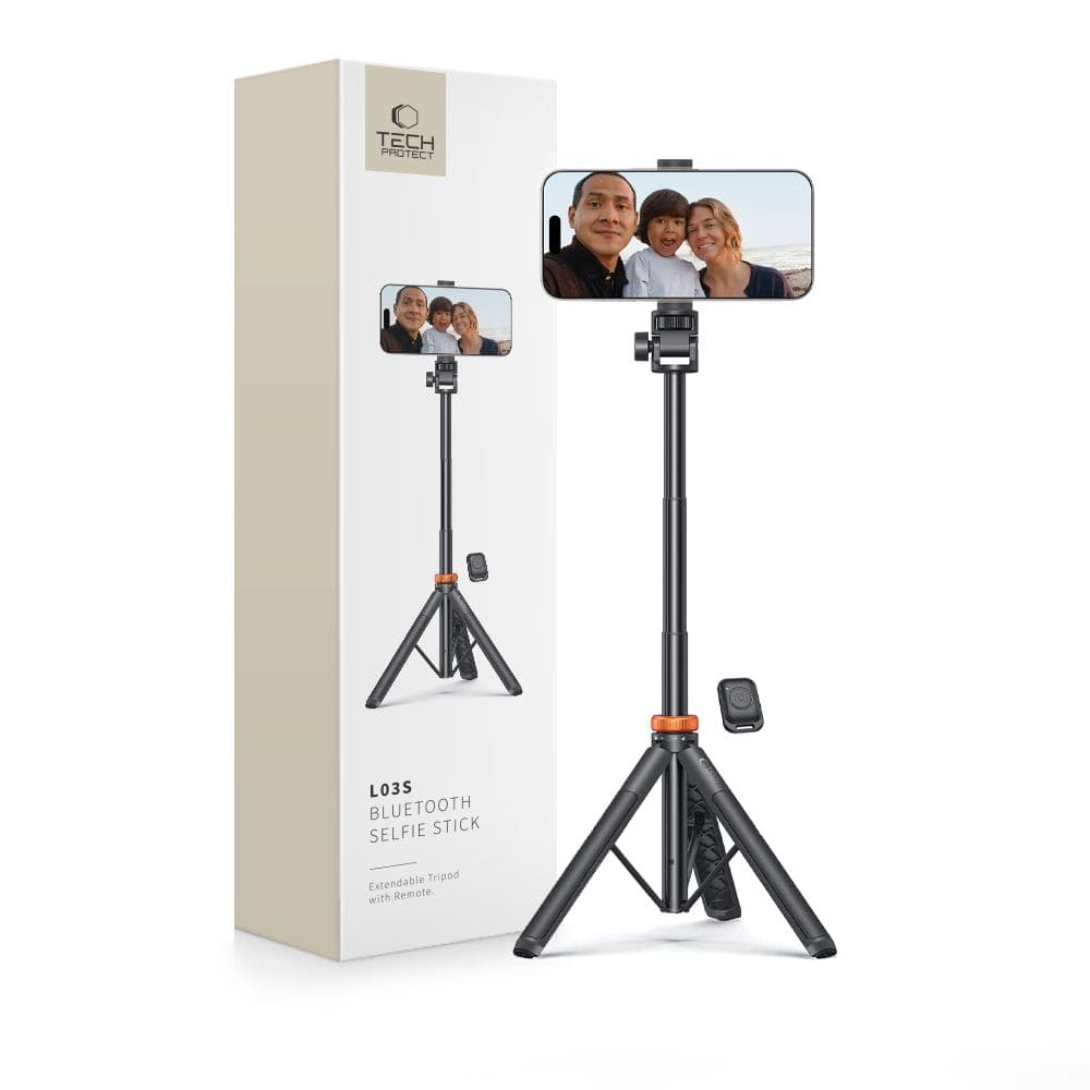 Tech-Protect L03S Bluetooth selfie palica s stativom, do 148 cm, črna