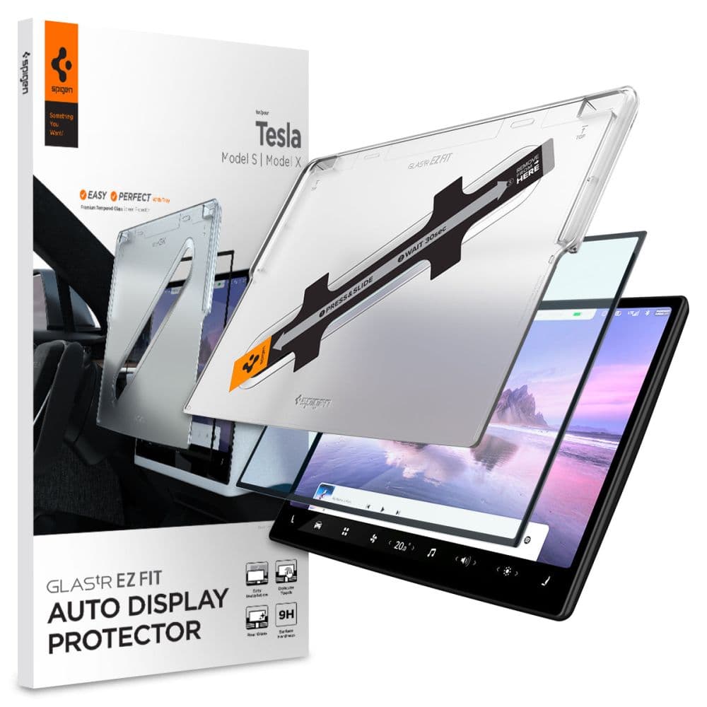 Spigen Glas.tR EZ Fit kaljeno steklo za Tesla Model X / S (črn)