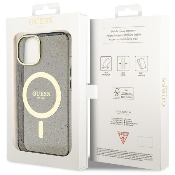 Ovitek Guess Glitter Gold MagSafe za iPhone 14, črn 8