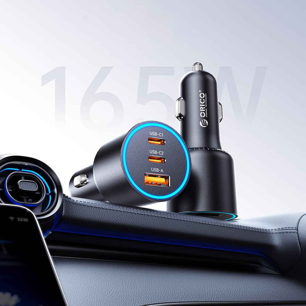 Orico HyperDrive 165W avtomobilski polnilnik, USB-A + 2x USB-C - črn 2