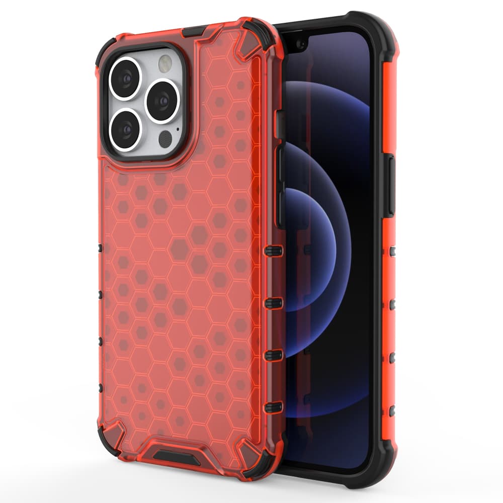 Honeycomb ovitek z TPU odbijačem za iPhone 13 Pro - rdeč