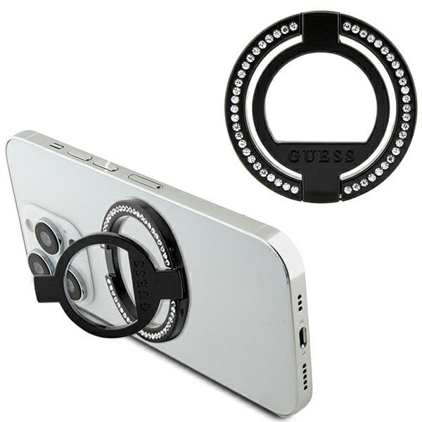 Guess MagSafe obročasto stojalo GUMRSALDGK črno / črni okrasni kamni