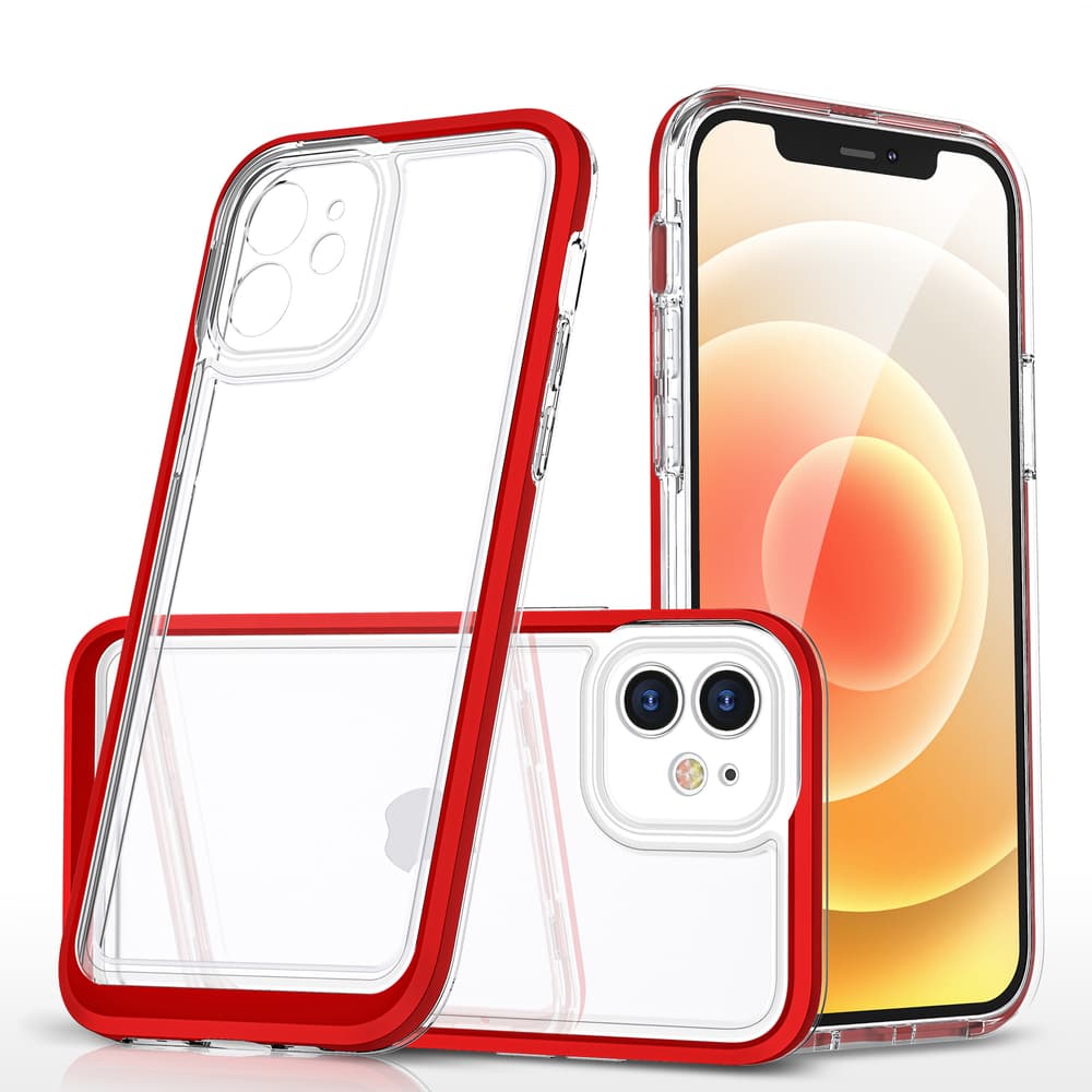 Hybrid Armor Clear 3v1 ovitek za iPhone 12 z rdečim okvirjem