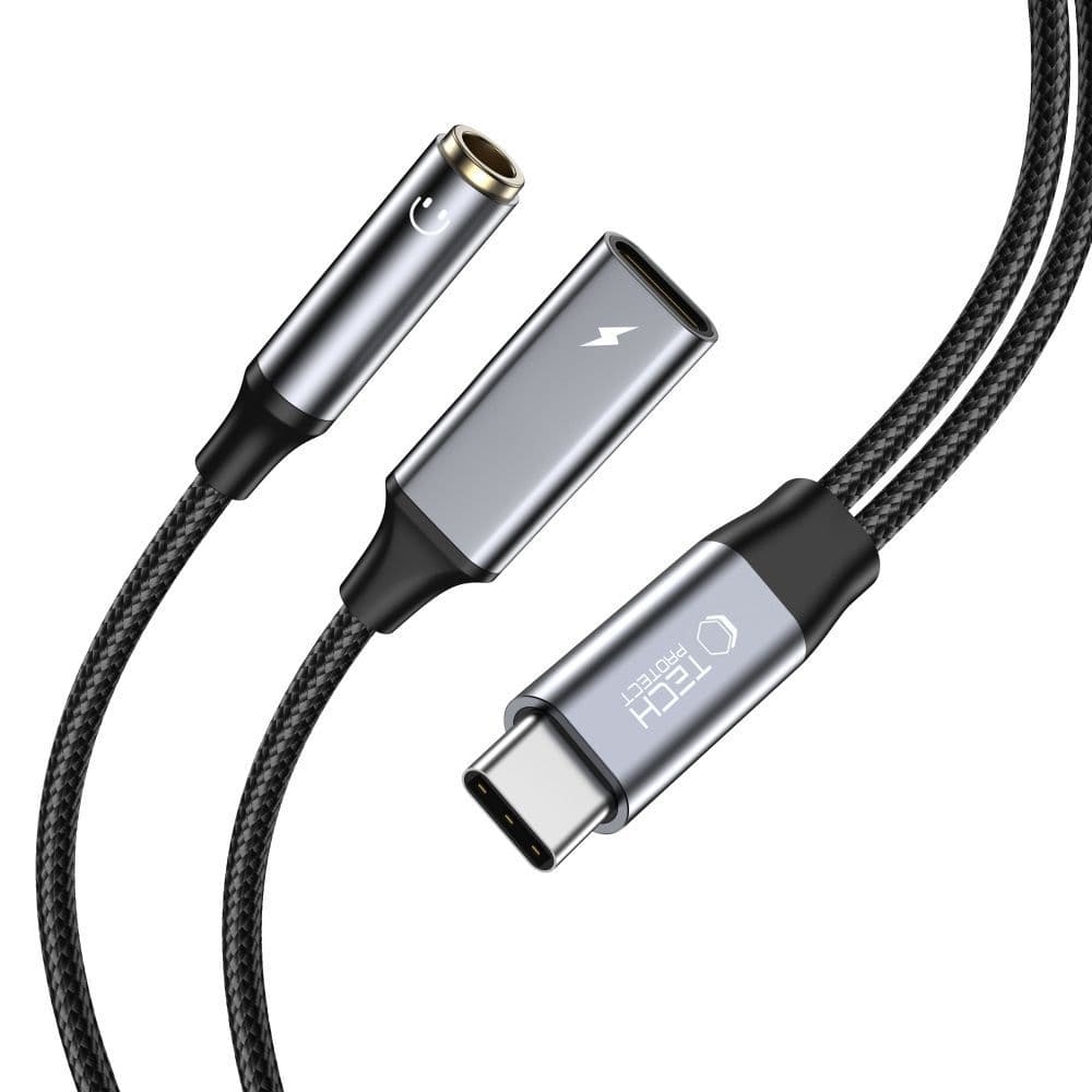 Tech-Protect UltraBoost USB-C adapter za slušalke 3.5mm (PD 60W) - Črn