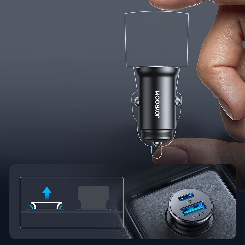 Mini avtomobliski polnilec Joyroom JR-CCN05 USB-A/USB-C 30W - Črna 6