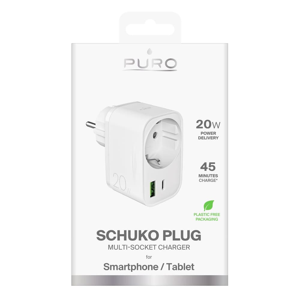 Puro 20W PD polnilnik s Schuko vtičnico, 1xUSB-C + 1xUSB-A, bel 2