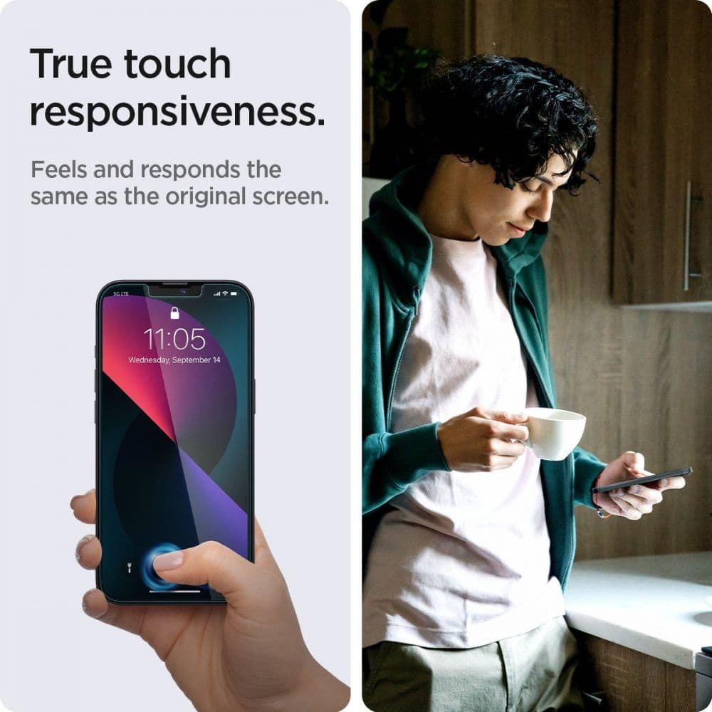 Spigen Glas.tR EZ Fit kaljeno steklo s funkcijo privatnosti za iPhone 13 / 13 Pro / 14 / 16e / 17e - 2 kosa 7