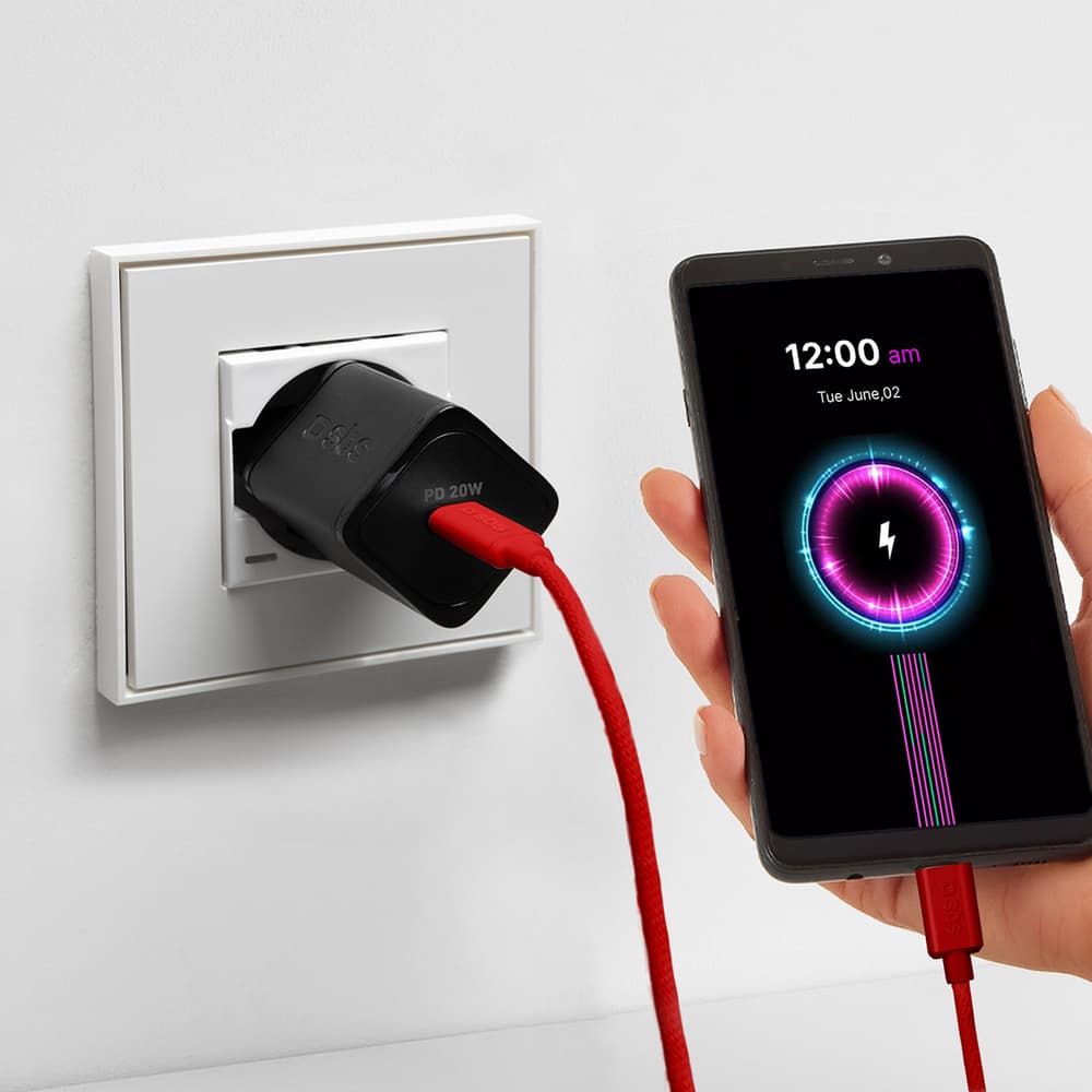 SBS TECABLETISSUETCCR USB-C v USB-C, 1,5m, 60W, pleten kabel - rdeči 5