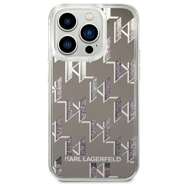 Karl Lagerfeld Trdo ovitje Liquid Glitter Monogram za iPhone 14 Pro Max 6.7" srebrno 3