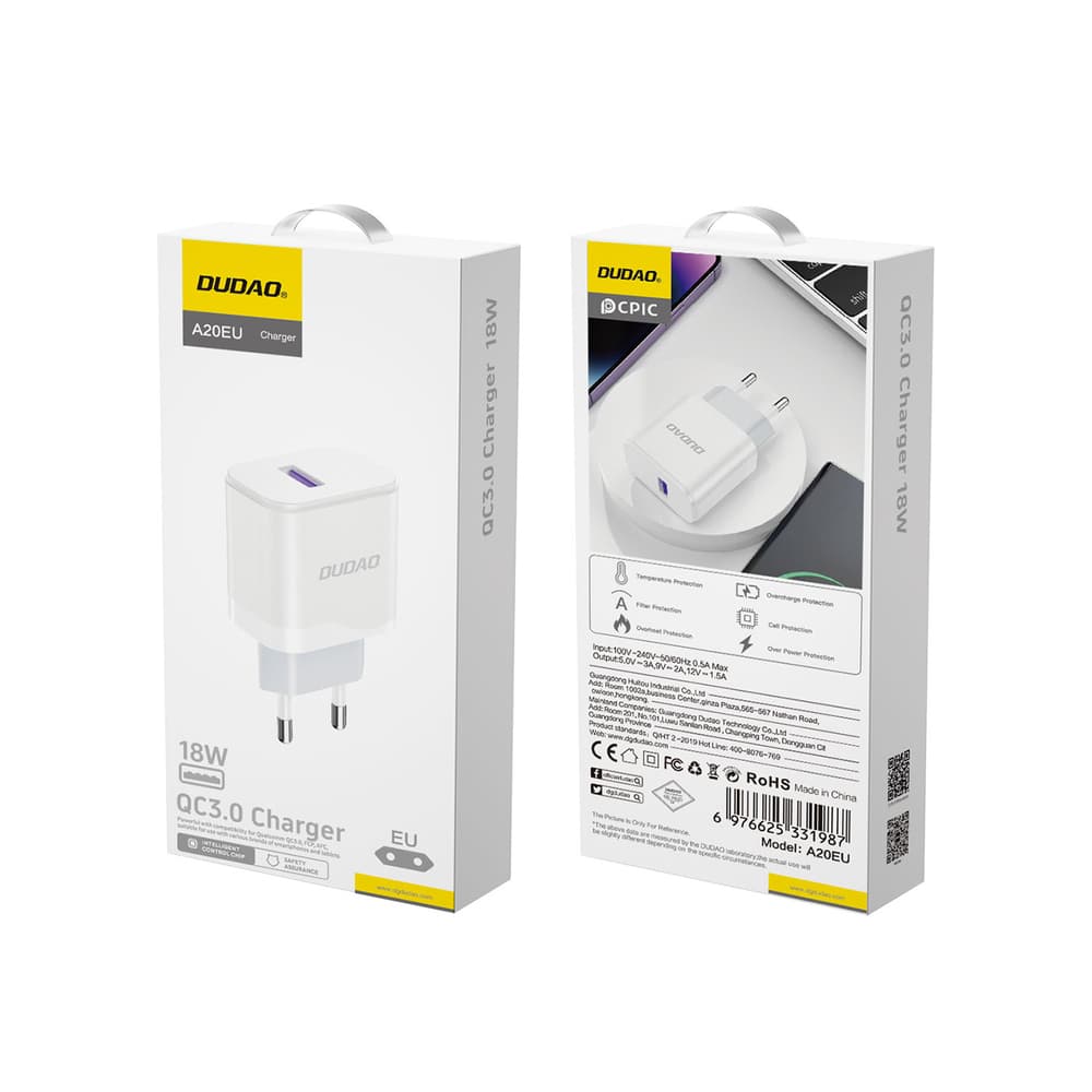 Dudao A20EU USB-A 18W omrežni polnilec - bela 7