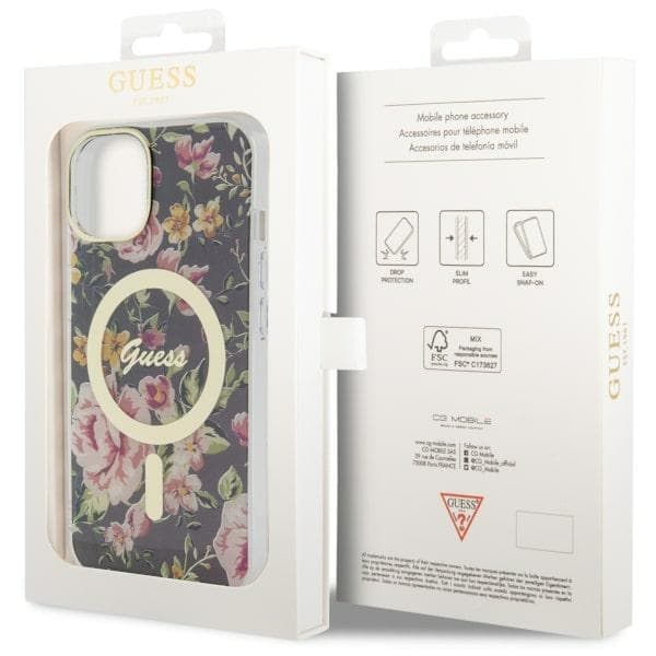 Ovitek Guess Flower MagSafe za iPhone 14 - črn 8