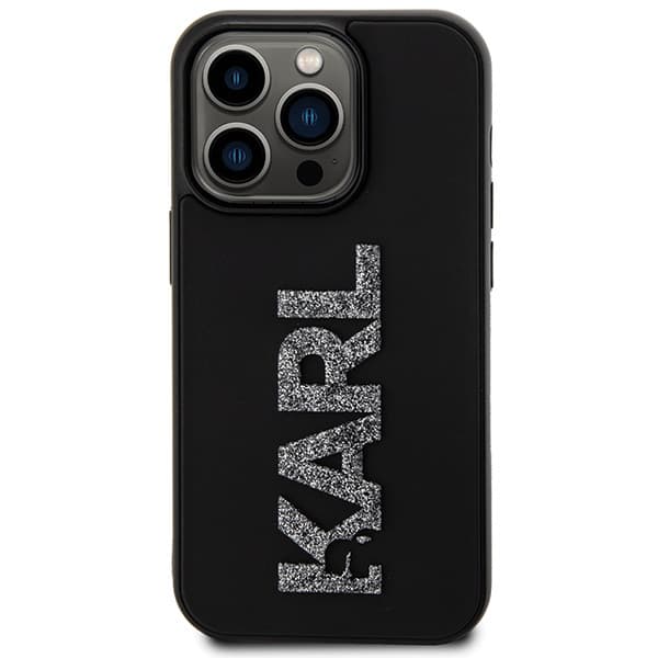 Ovitek Karl Lagerfeld 3D Rubber Glitter Logo za iPhone 15 Pro Max - črna 3