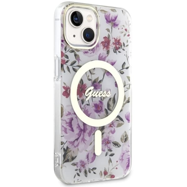 Ovitek Guess Flower MagSafe za iPhone 14, prozoren 4