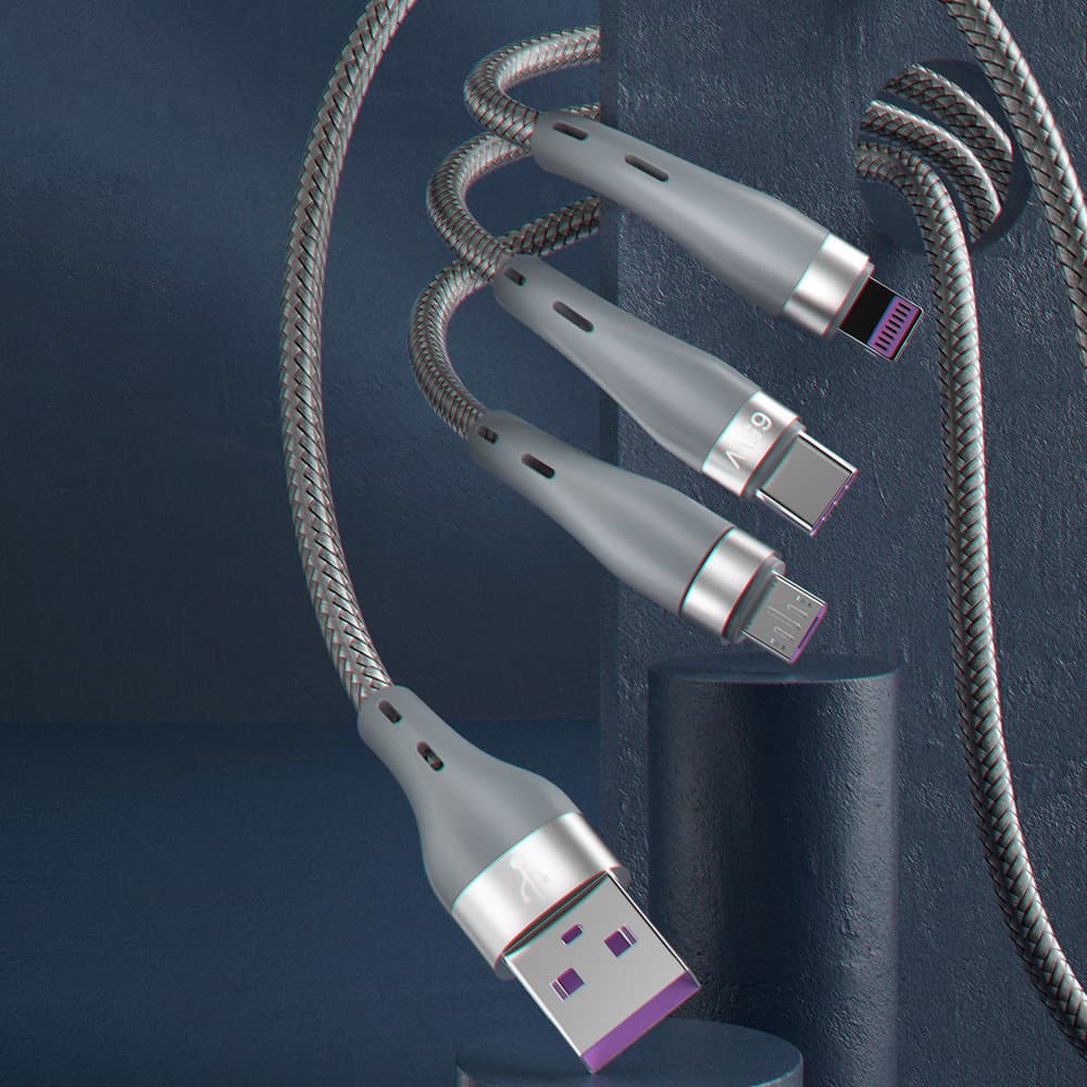 Dudao 3v1 USB kabel - Lightning/microUSB/USB-C 65W 1.2m, siv 3