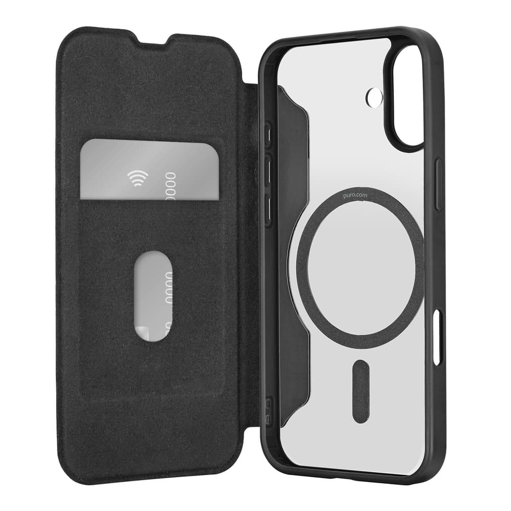 Puro Book Mag ovitek z MagSafe za iPhone 16 - črn