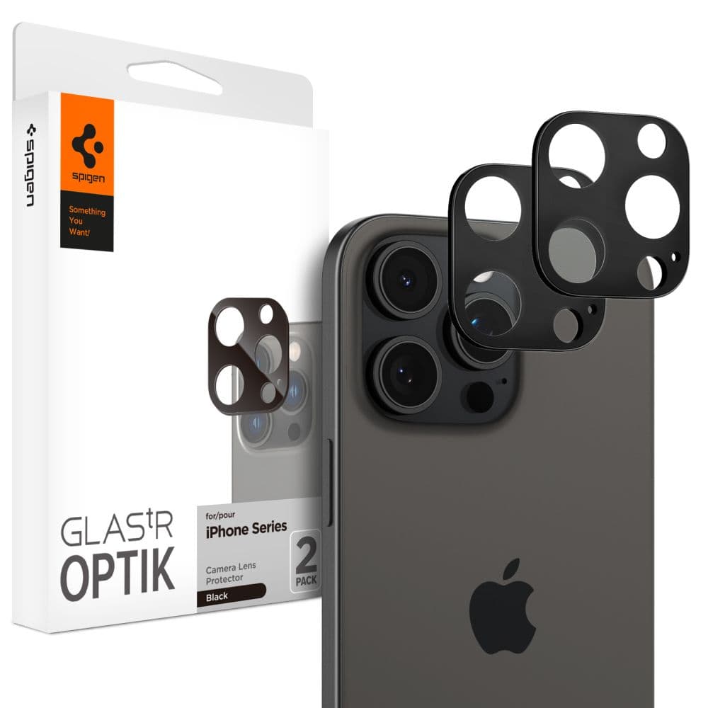 Spigen Optik.tR Ščitnik za kamere za iPhone 14/15/16 Pro/Pro Max (2 kosa), črn