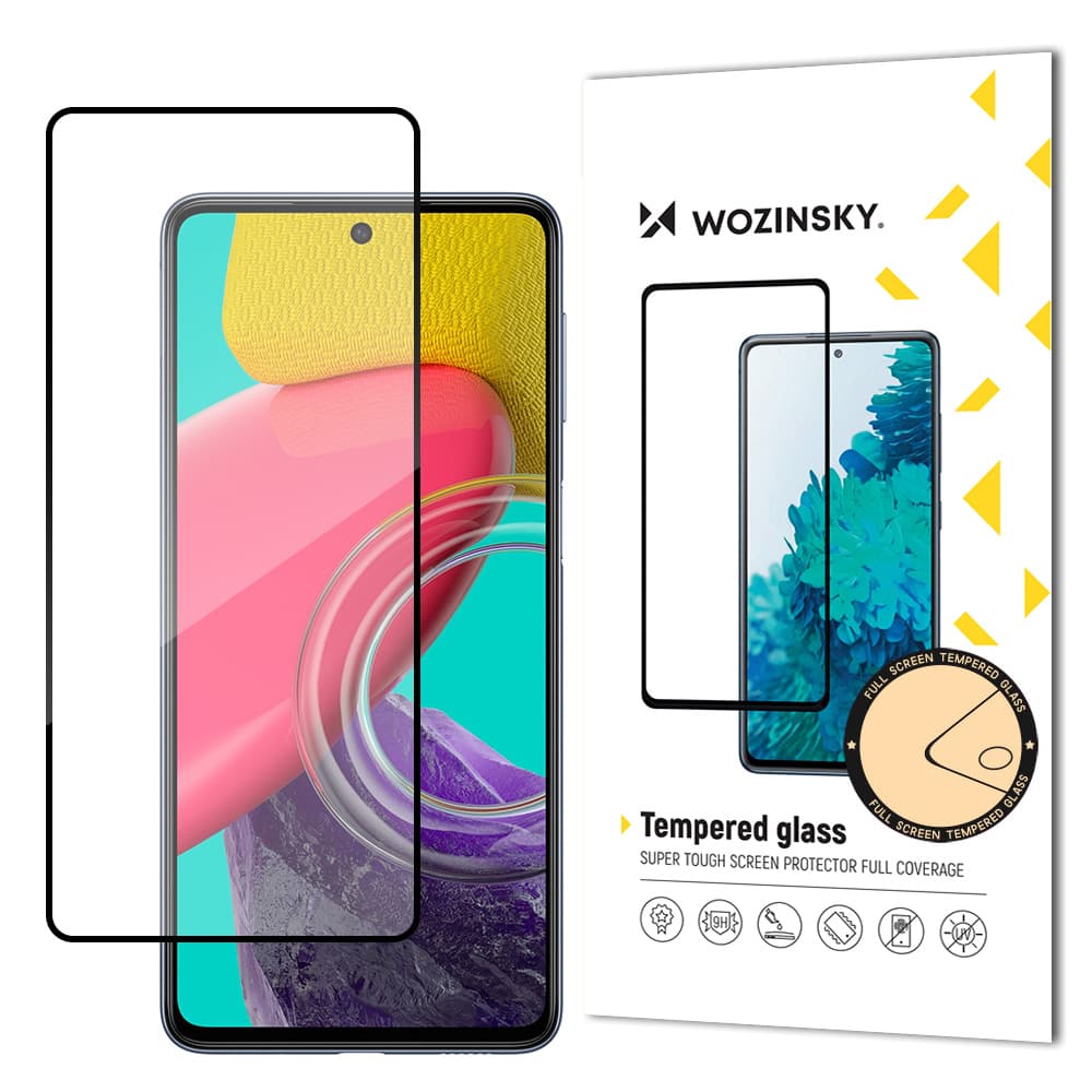 Wozinsky Full Glue kaljeno steklo za Samsung Galaxy M53 5G, črn okvir