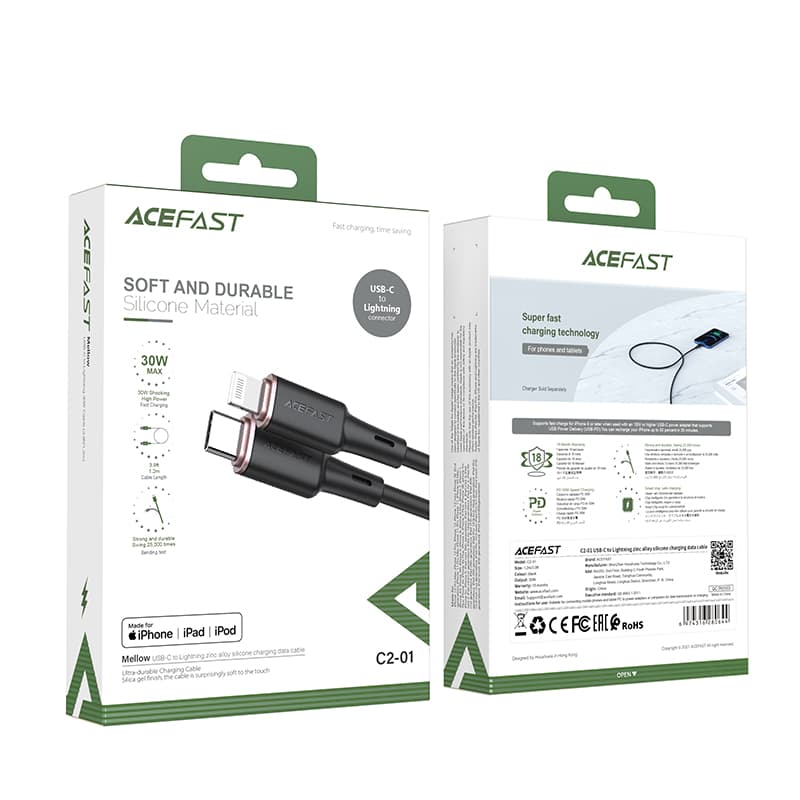 Acefast kabel MFI USB Type C - Lightning 1.2m, 30W, 3A - Črn 5