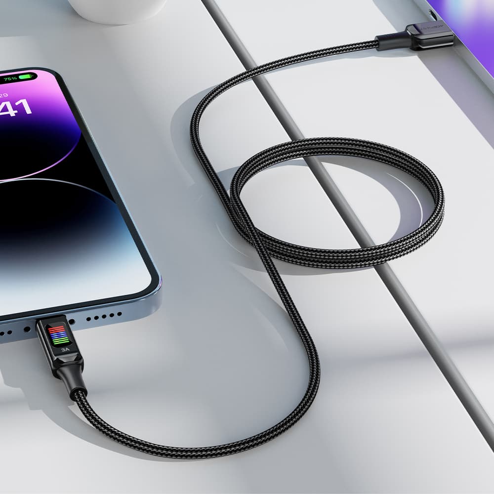 Acefast C7-04 USB-A v USB-C 60W 1.2m kabel z zaslonom, črn 6