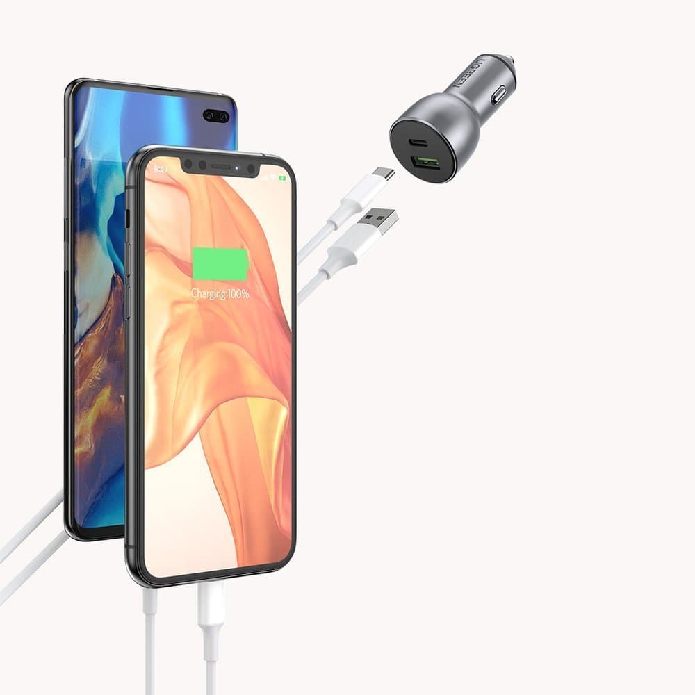 Ugreen avtopolnilnik USB/USB-C PD 36W Quick Charge 3.0, siva 5