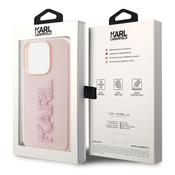 Ovitek Karl Lagerfeld 3D Rubber Glitter Logo za iPhone 15 Pro - roza 8