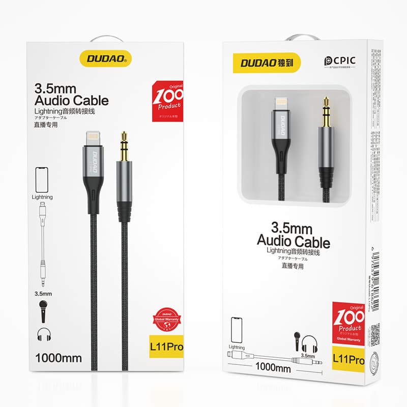Dudao L11PRO Lightning na 3.5mm avdio kabel 1m - siv 5