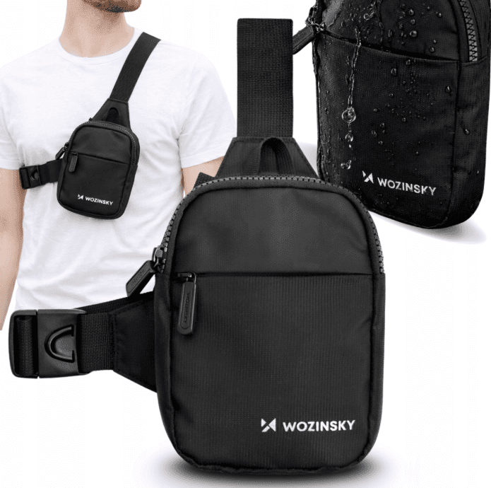 Unisex torbica Wozinsky WMS-W1, vodoodbojna, dva predala, črna