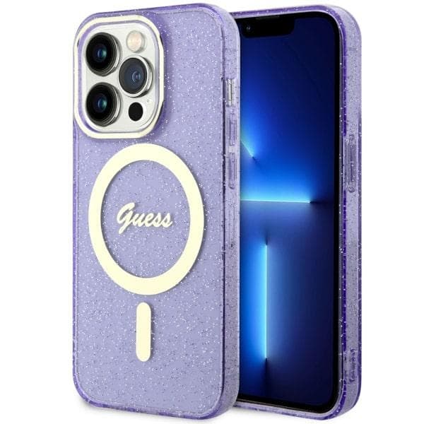 Ovitek Guess Glitter Gold MagSafe za iPhone 14 Pro 6.1" – vijoličen