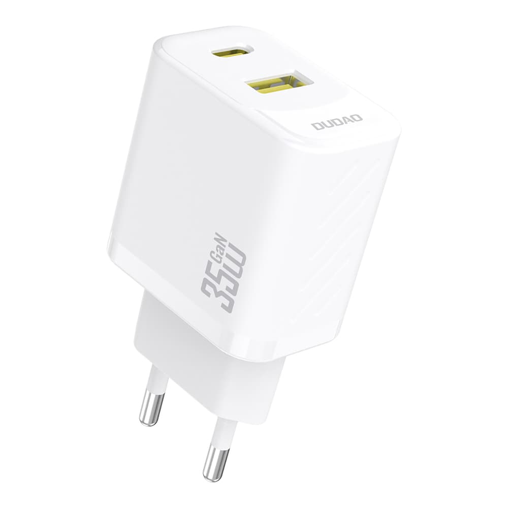 Dudao A27 Max 35W GaN stenski polnilnik, 2v1 USB-C/USB-A, bela