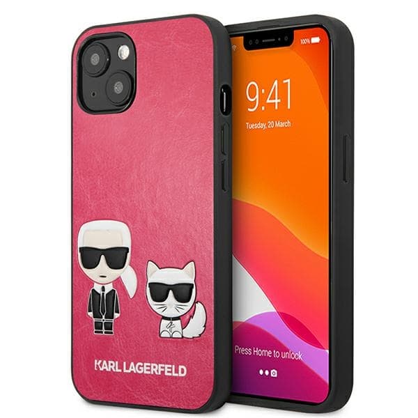 Karl Lagerfeld Ikonik Karl&amp;Choupette ovitek za iPhone 13 mini - fuksija