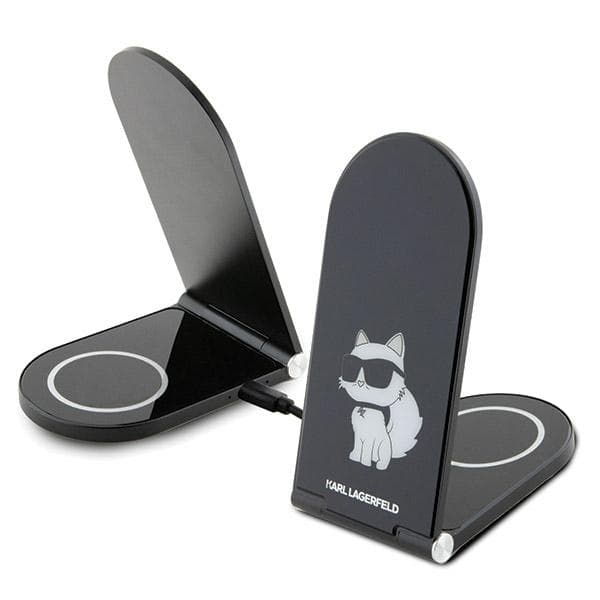 Karl Lagerfeld Choupette MagSafe 15W Indukcijski polnilnik, Zložljiv 2v1 - črn