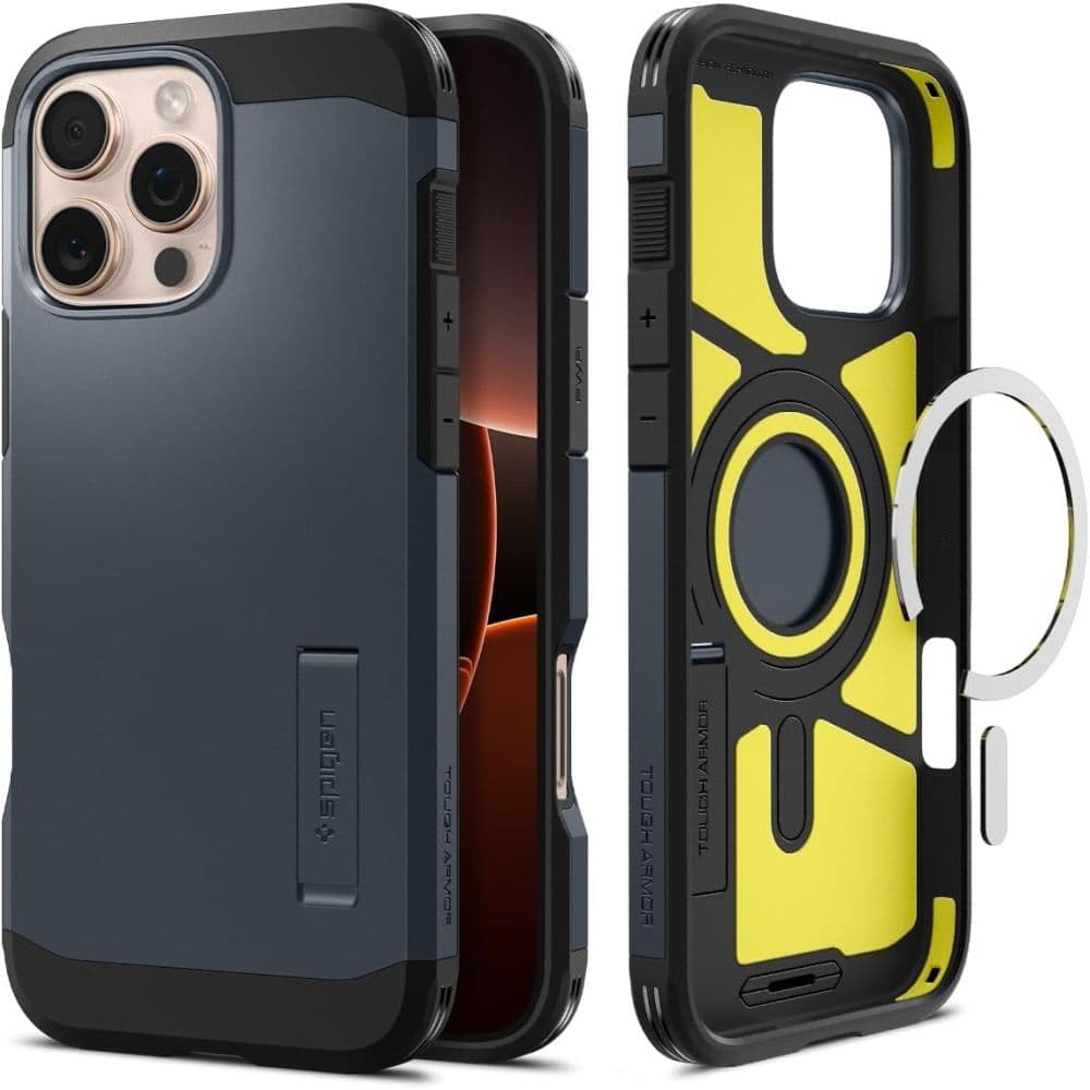 Spigen Tough Armor MagSafe ovitek z oporo za iPhone 16 Pro Max - Temno siva