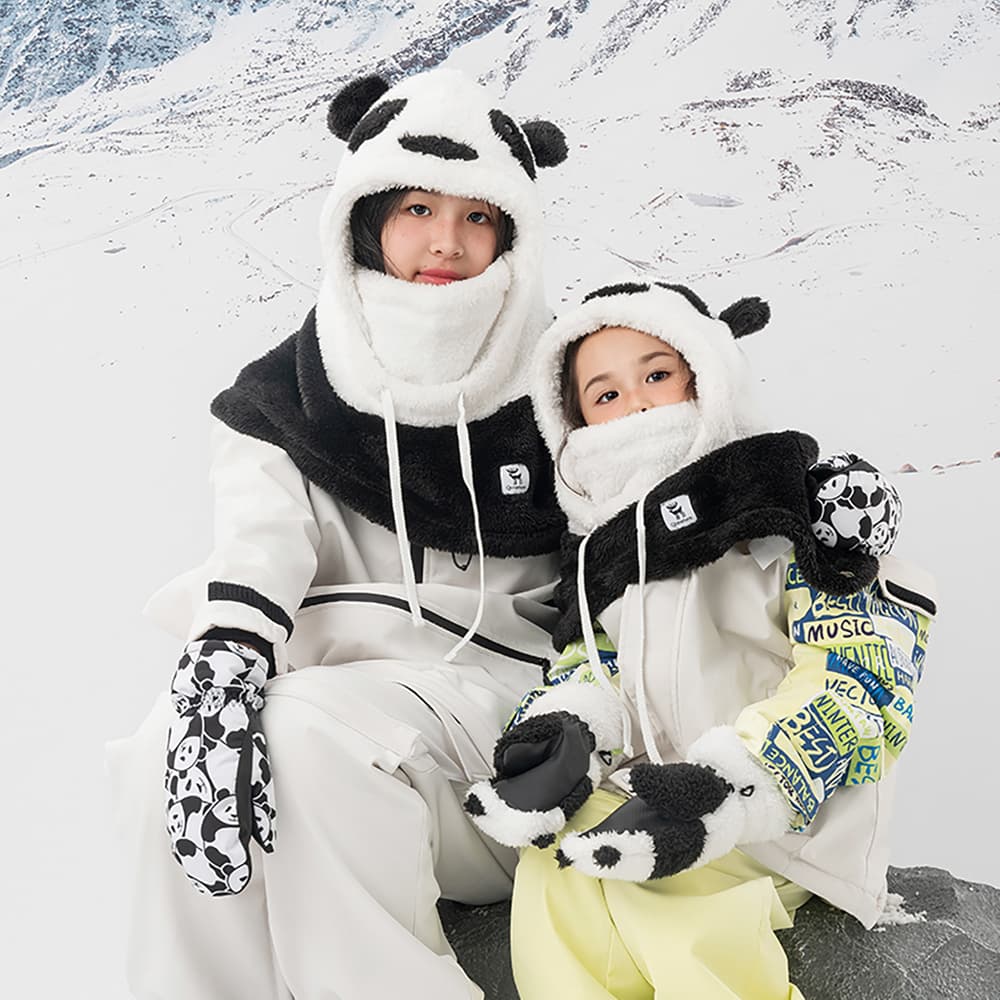 Qunature Panda Otroške smučarske rokavice S - Črno-bele 4