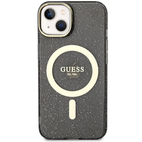 Ovitek Guess Glitter Gold MagSafe za iPhone 14, črn 3