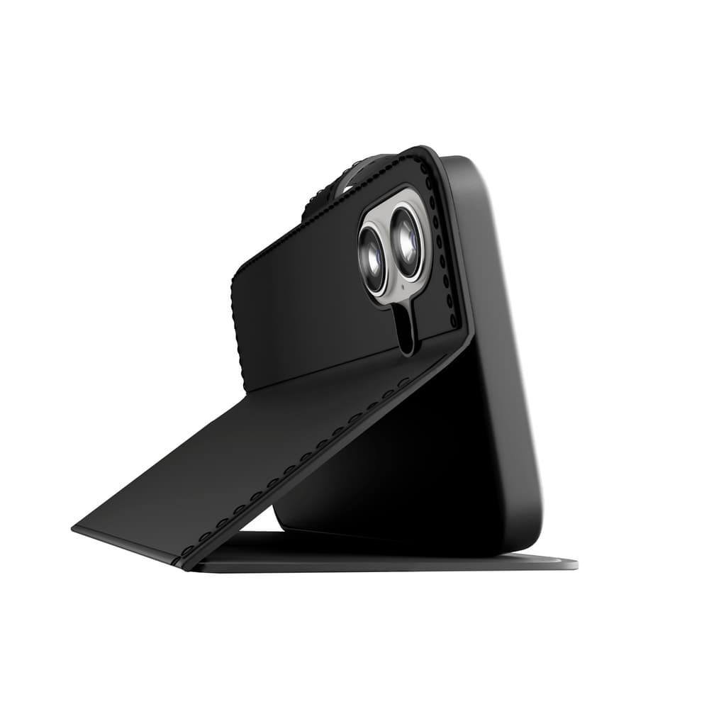 Puro Wallet Stand ovitek za iPhone 17, eko usnje, črn 4