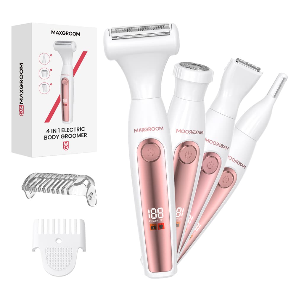MAXGROOM ZC-T18 večnamenski ženski brivnik z zamenljivimi nastavki - belo-roza