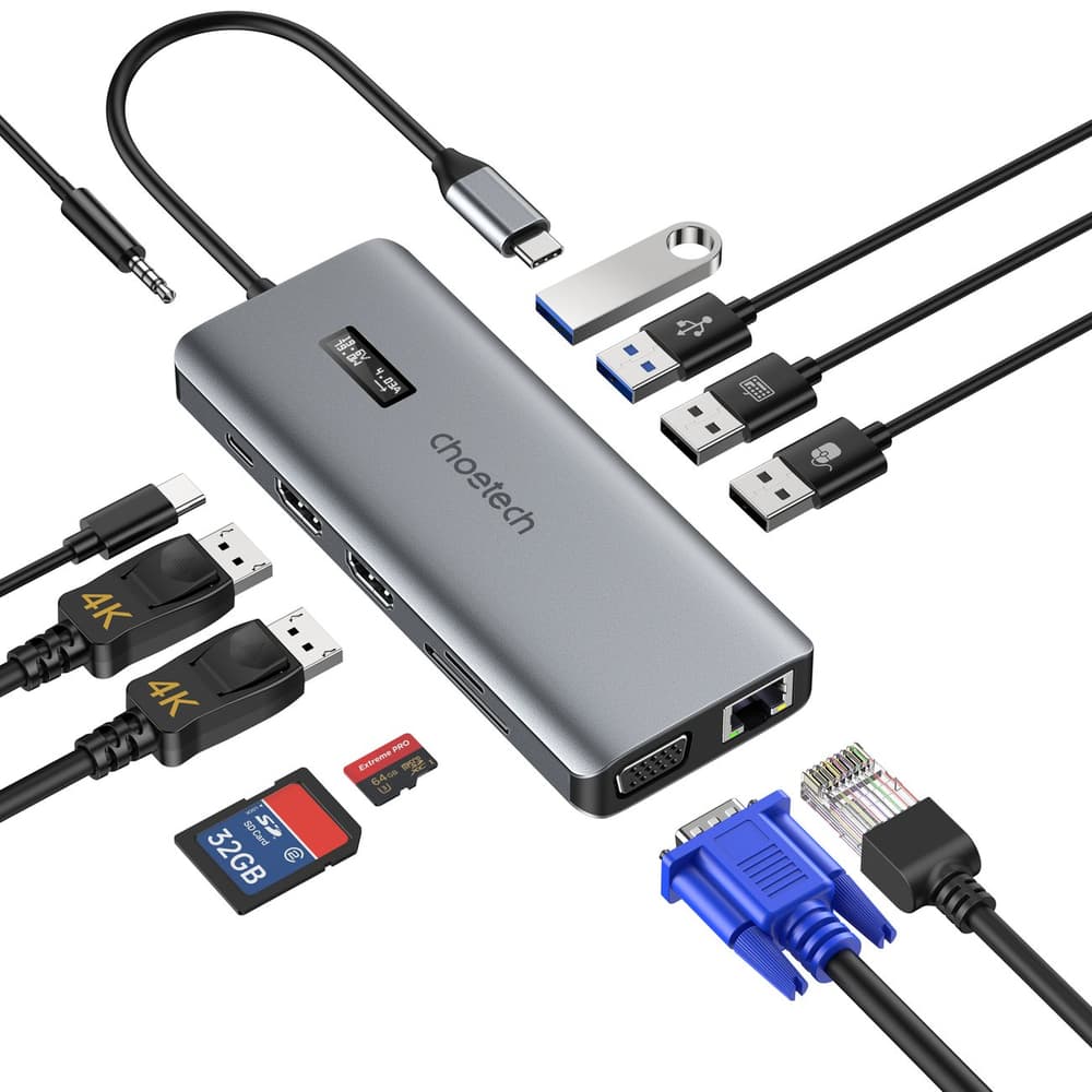 Choetech multifunkcijski HUB z zaslonom 12v1 (HUB-M26) - siv 2