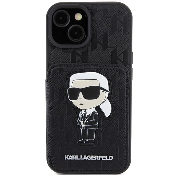 Karl Lagerfeld ovitek Saffiano Monogram Ikonik Patch za iPhone 15 - črn 3