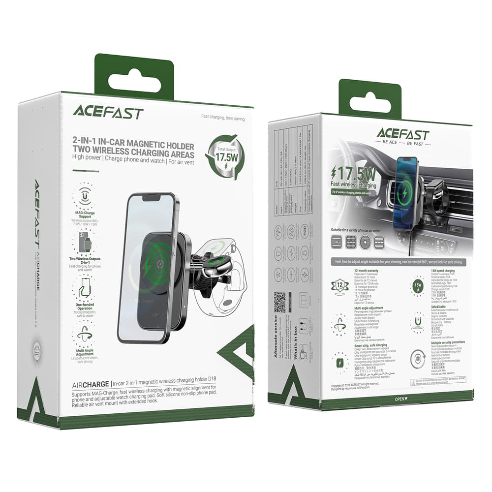 Acefast D18 Avtomobilsko držalo z MagSafe / Qi polnilnikom + USB kabel - črno 7