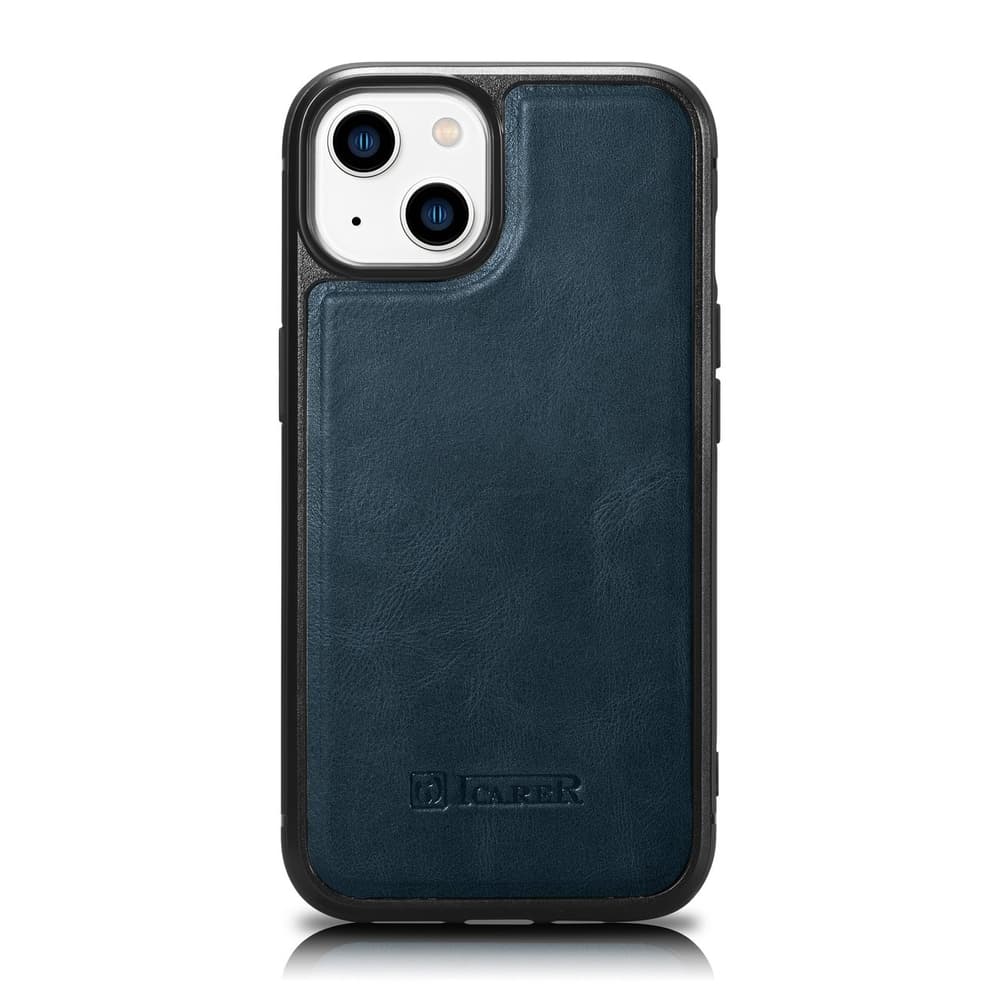 iCarer usnjena Oil Wax ovitek za iPhone 14 Plus, modra
