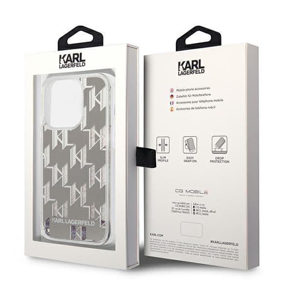 Karl Lagerfeld ovitek za iPhone 14 Pro Liquid Glitter Monogram, srebrn 8