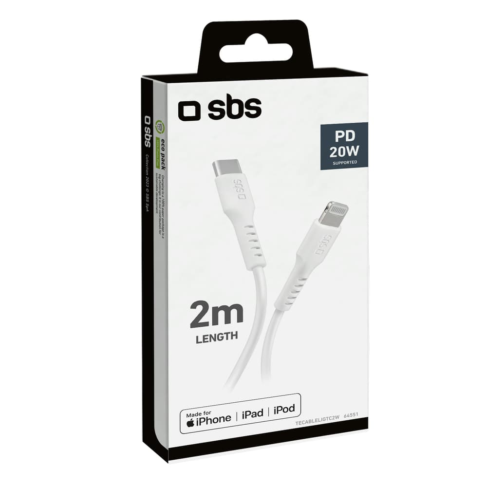 SBS kabel USB-C - Lightning MFi, 2m - bel 4