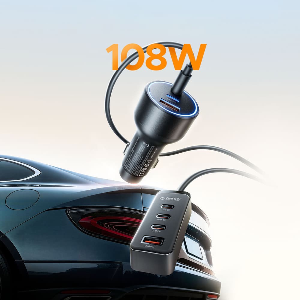 Orico ChargeClip 108W avtomobilski polnilnik, 2x USB-A + 4x USB-C s sponko - črn 3