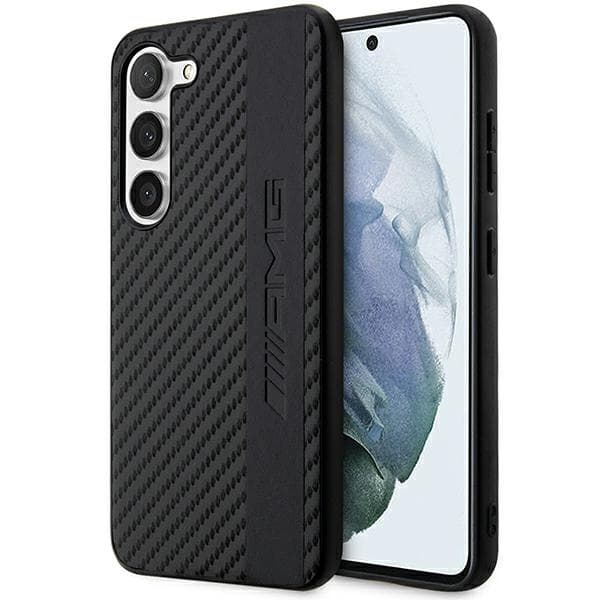 Ovitek Mercedes-AMG AMHCS23SBLSCA za Samsung Galaxy S23, Carbon Stripe & Embossed, črn