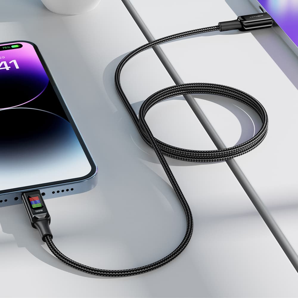 Acefast C7-03 USB-C v USB-C 100W 1.2m kabel z zaslonom, črn 6