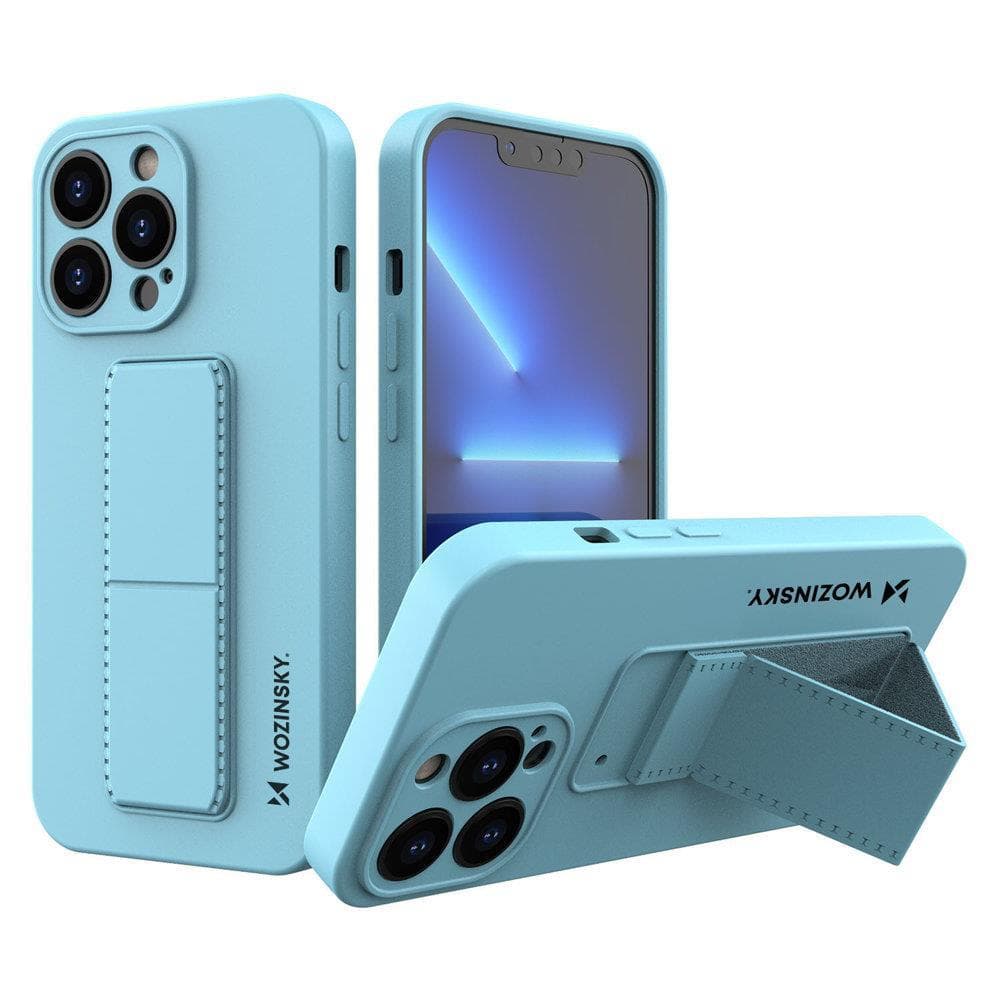Wozinsky Kickstand Case iPhone 13 mini, silikonski ovitek s stojalom - svetlo modra
