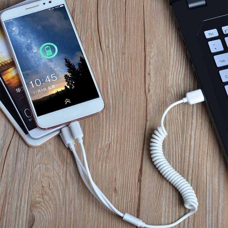 Dudao R7 avto polnilec 2x USB 2.4A + 3v1 kabel USB (Lightning/Type-C/Micro USB), bel 5