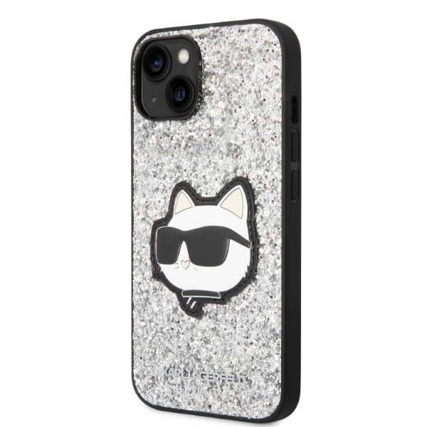 Karl Lagerfeld Glitter Choupette Patch etui za iPhone 14 Plus 6.7" srebrno 2