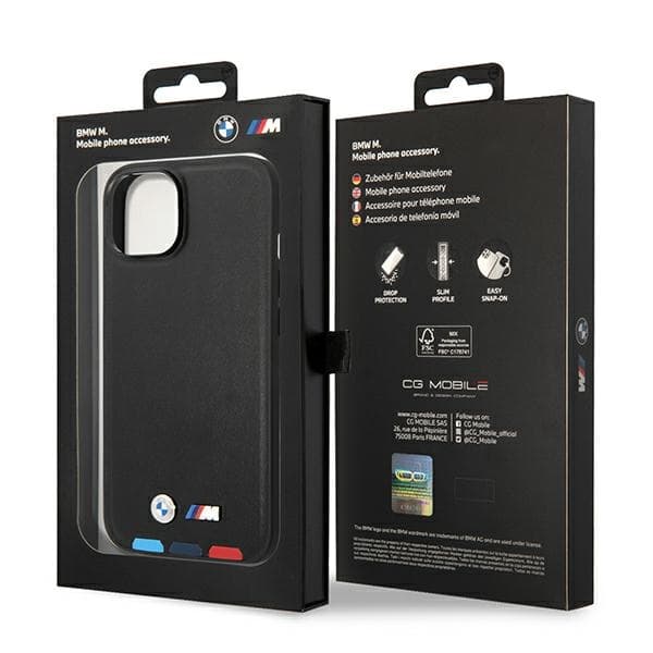 BMW ovitek za iPhone 14 6.1" (usnjeni, črn) 8