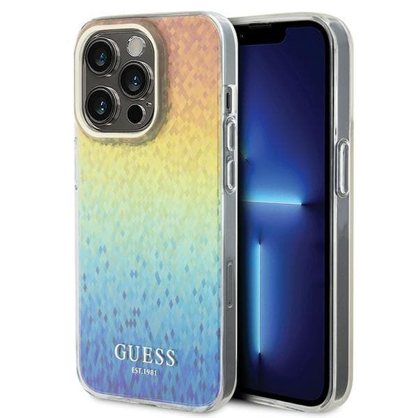 Ovitek Guess IML Faceted Mirror Disco Iridescent za iPhone 15 Pro - večbarven